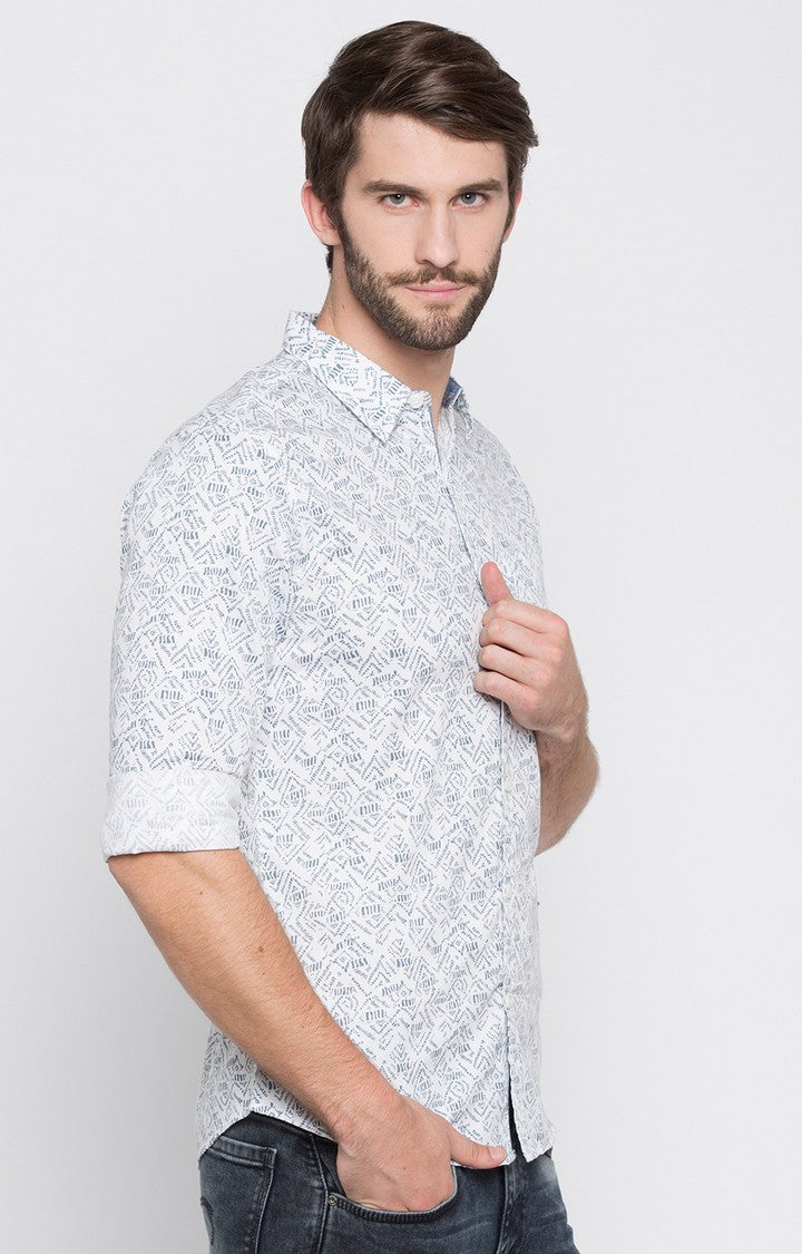 Spykar Men'S White Cotton Printed Casual Shirts