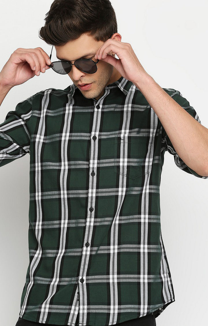 Spykar Men Green Slim Fit Full Sleeve Checkered Shirt