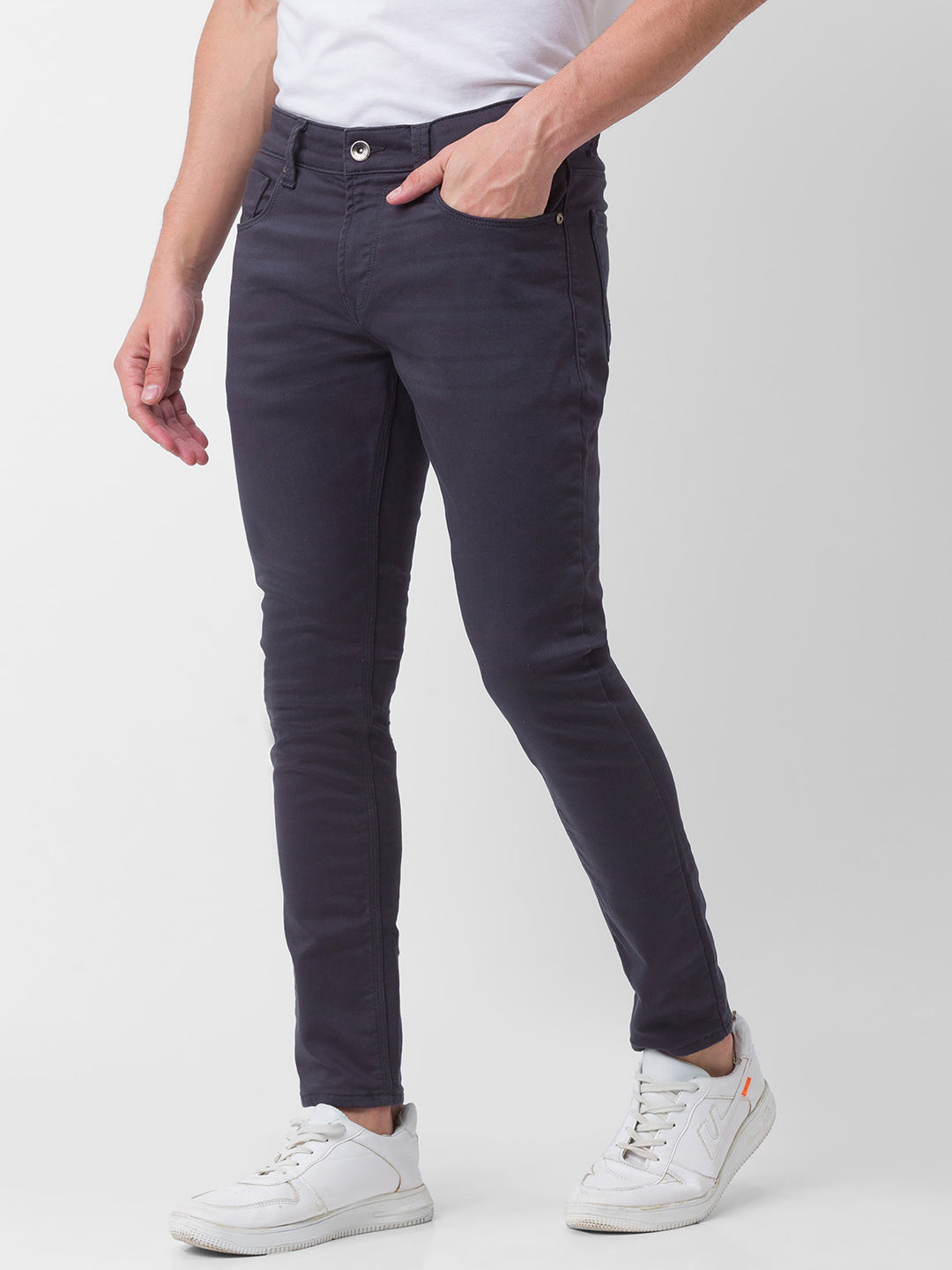 Spykar Dark Grey Cotton Slim Fit Tapered Length Jeans For Men (Kano)