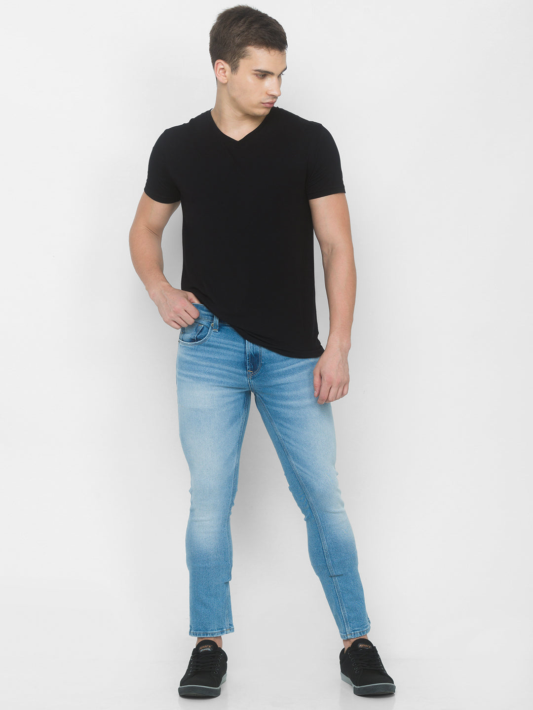 Spykar Men Lt Blue Solid Skinny Low-Rise Jeans (Skinny)