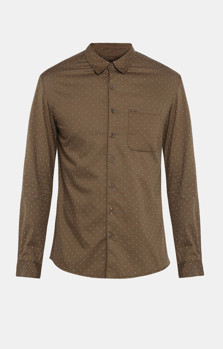 Spykar Men'S Brown Cotton Printed Casual Shirts