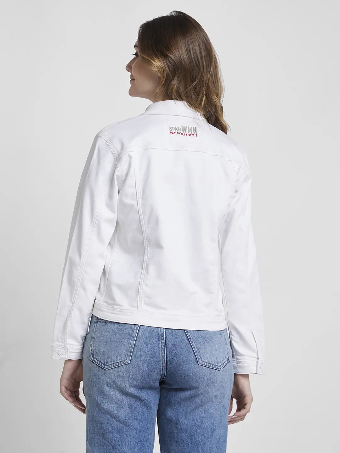 Spykar Women White Regular Fit Classic Collar Denim Jacket