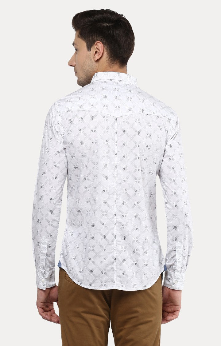 Spykar Men'S White Cotton Printed Casual Shirts