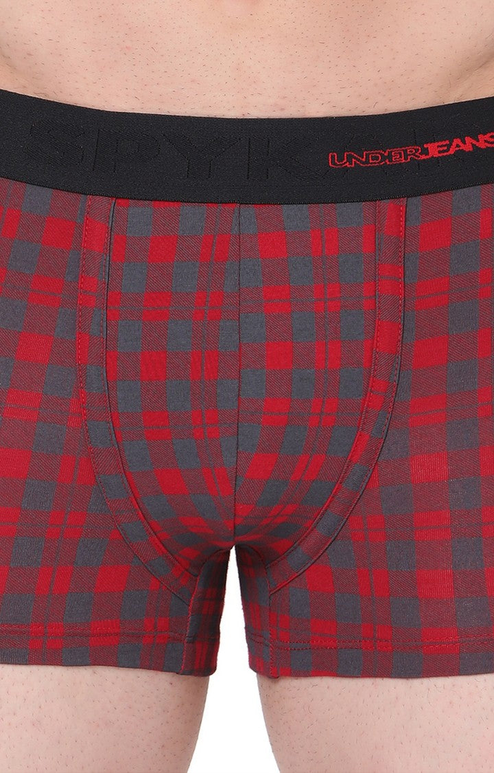 Maroon-Check Cotton Trunk For Men Premium- Underjeans By Spykar