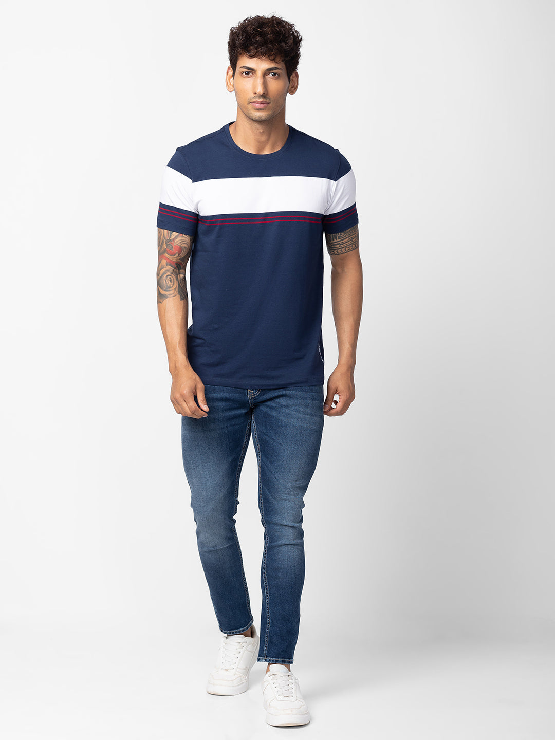 Spykar Men Navy Blue Cotton Regular Fit Half Sleeve Printed T-Shirt