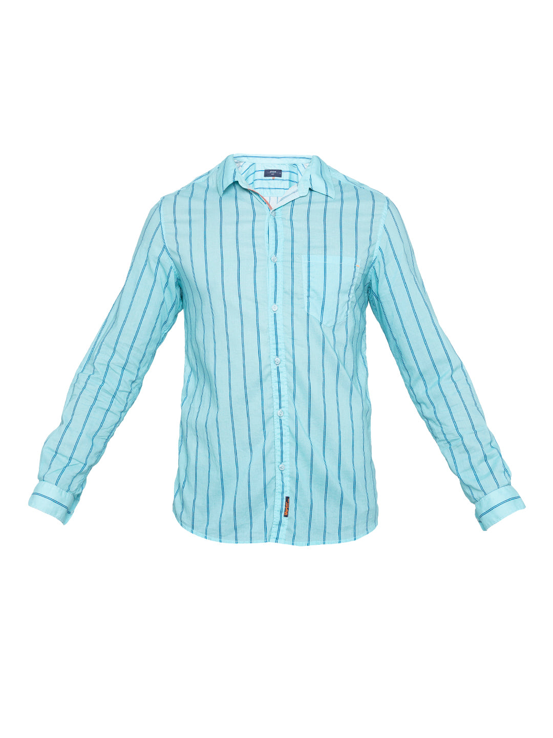 Spykar Men Mint Blue Cotton Slim Fit Shirt