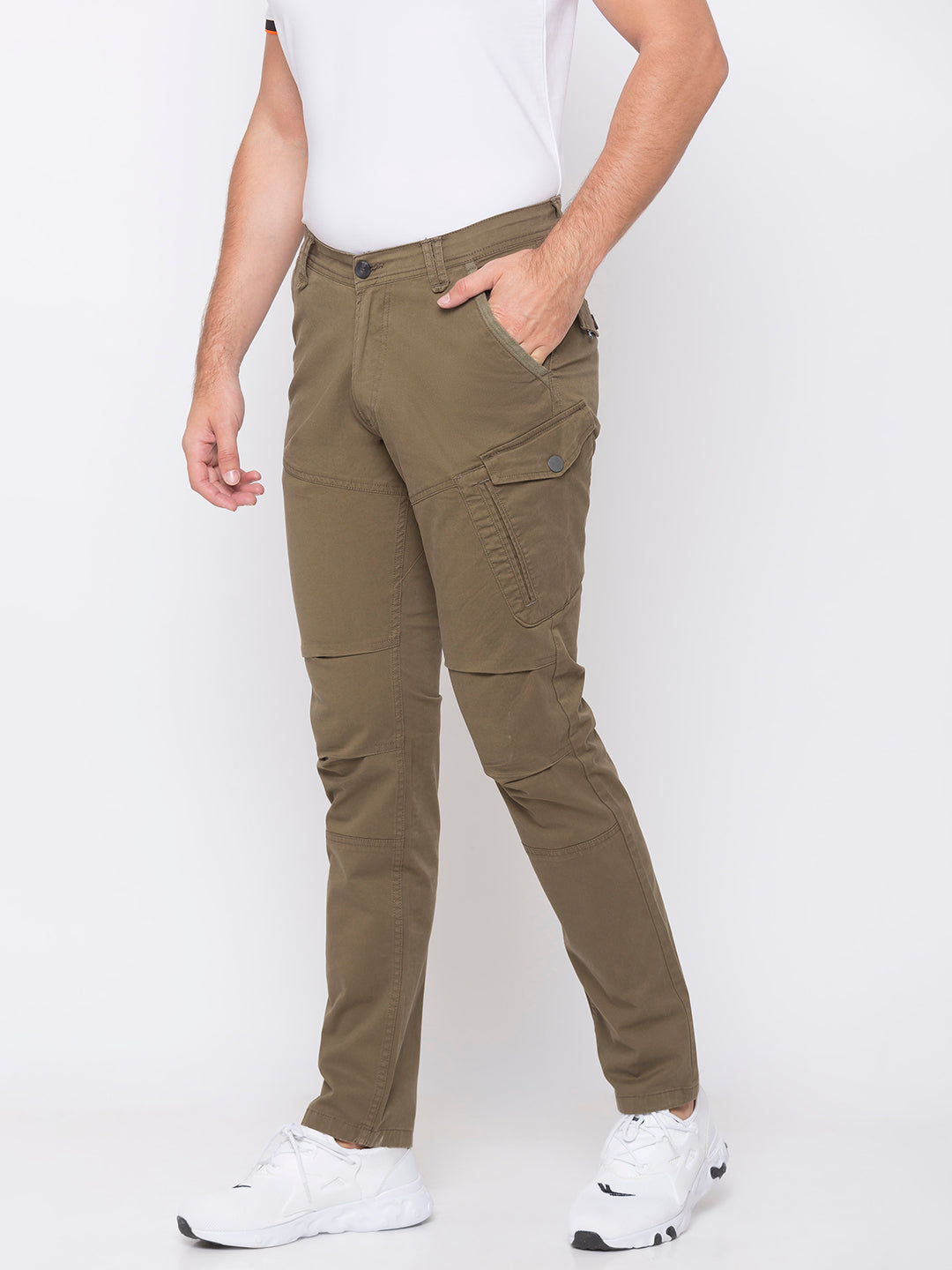 Spykar Men Green Cotton Slim Fit Casual Trousers