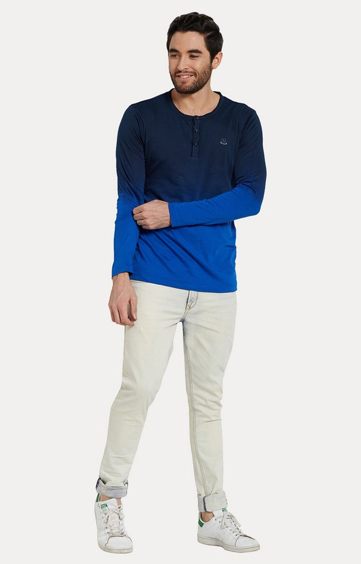 Spykar Blue Colourblock Slim Fit Men T-Shirts