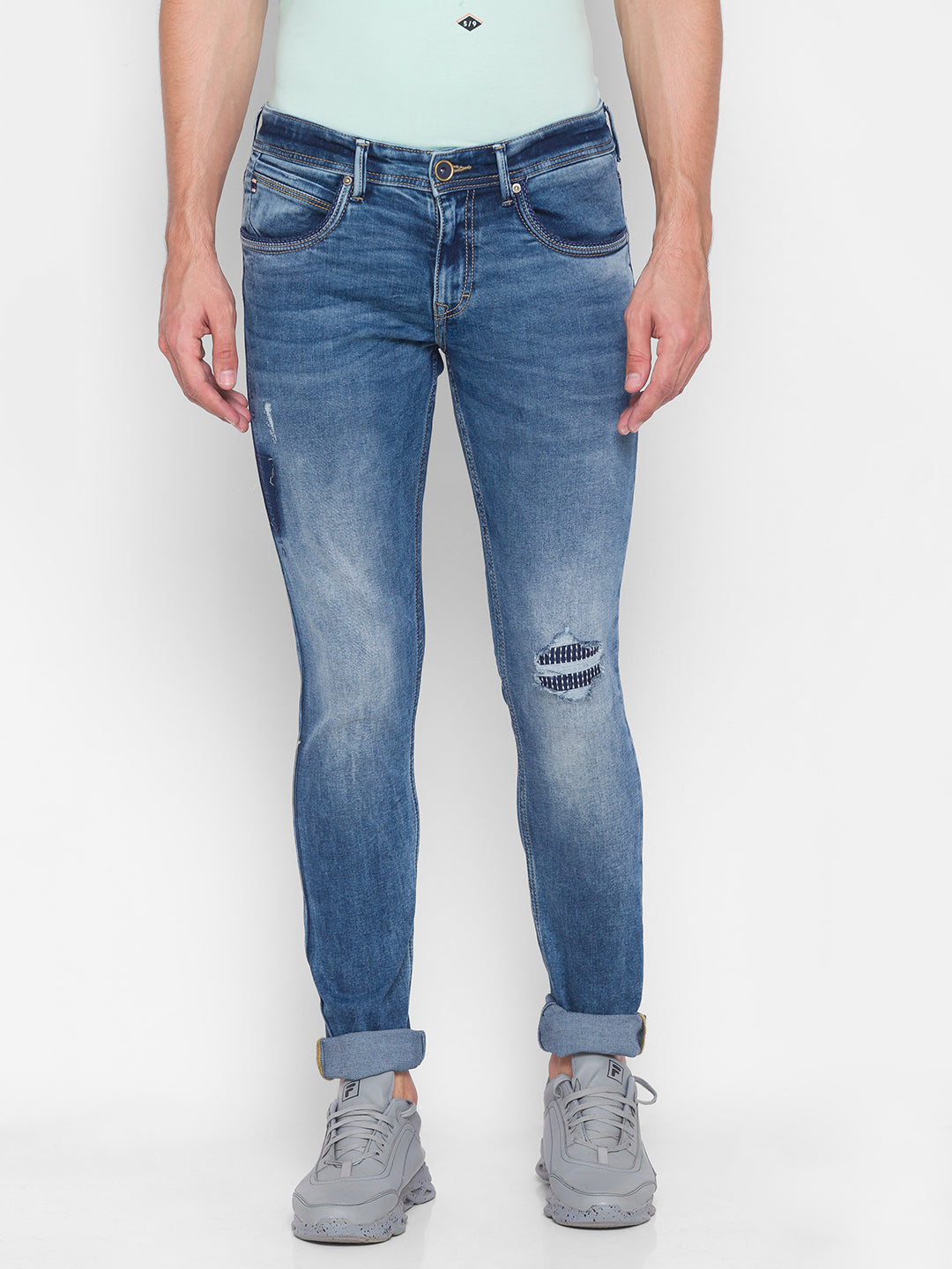 Spykar Blue Cotton Men Jeans (Skinny)