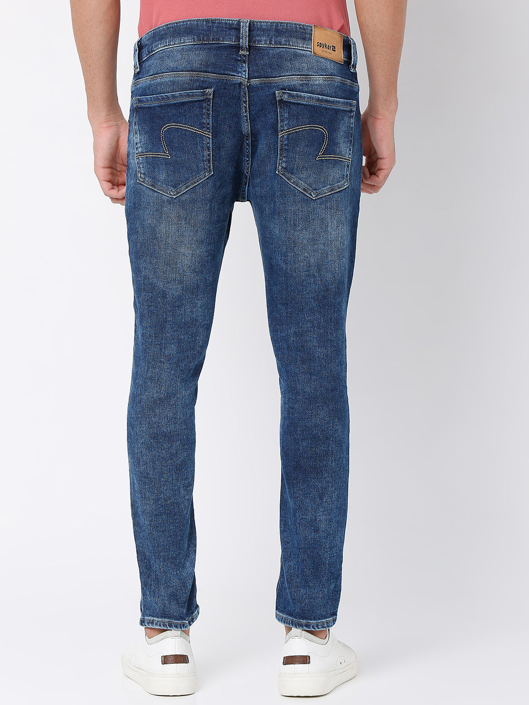 Spykar Mid Blue Cotton Slim Fit Tapered Length Jeans For Men (Kano)
