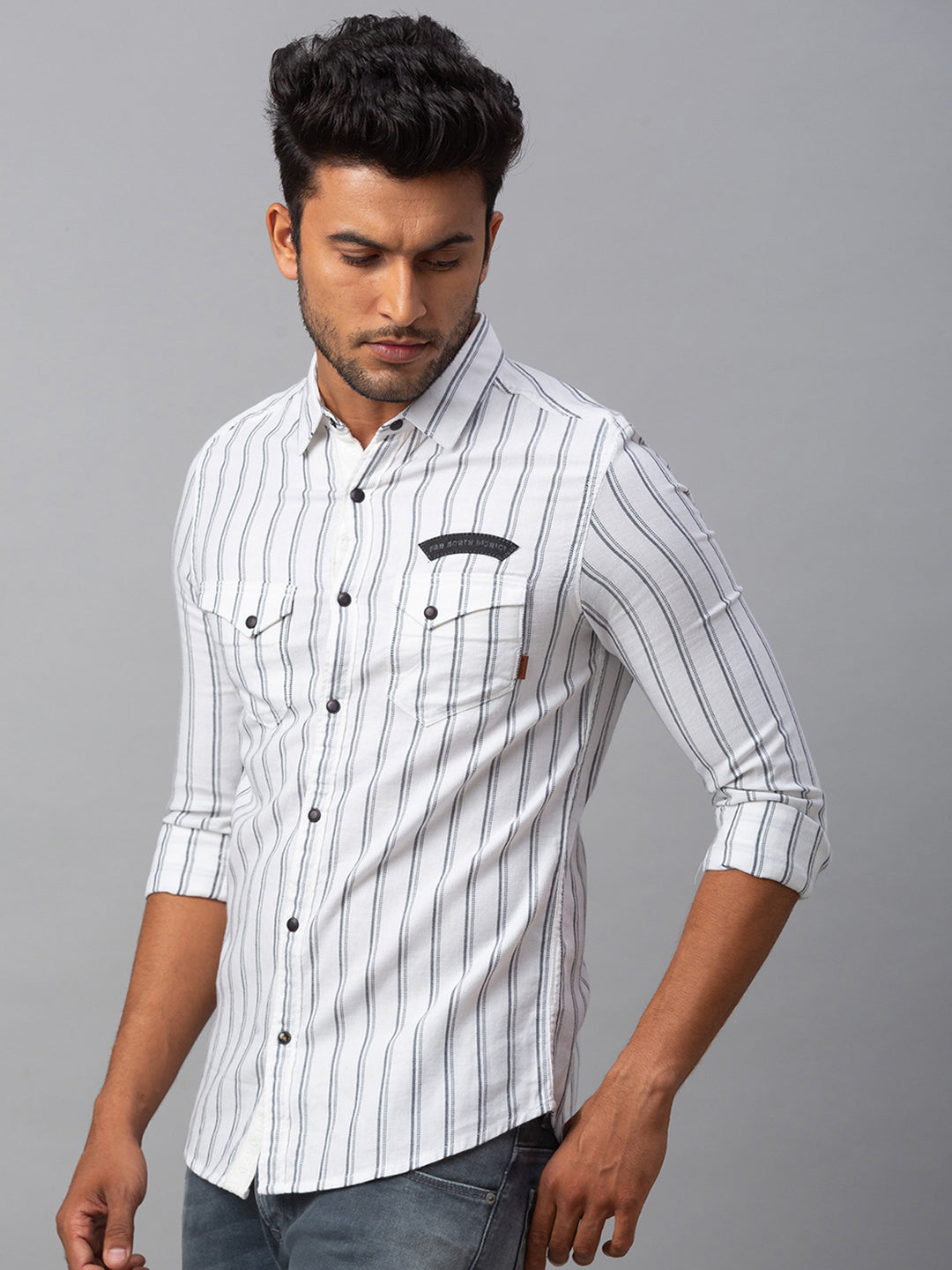 Spykar Men White Cotton Slim Fit Shirt