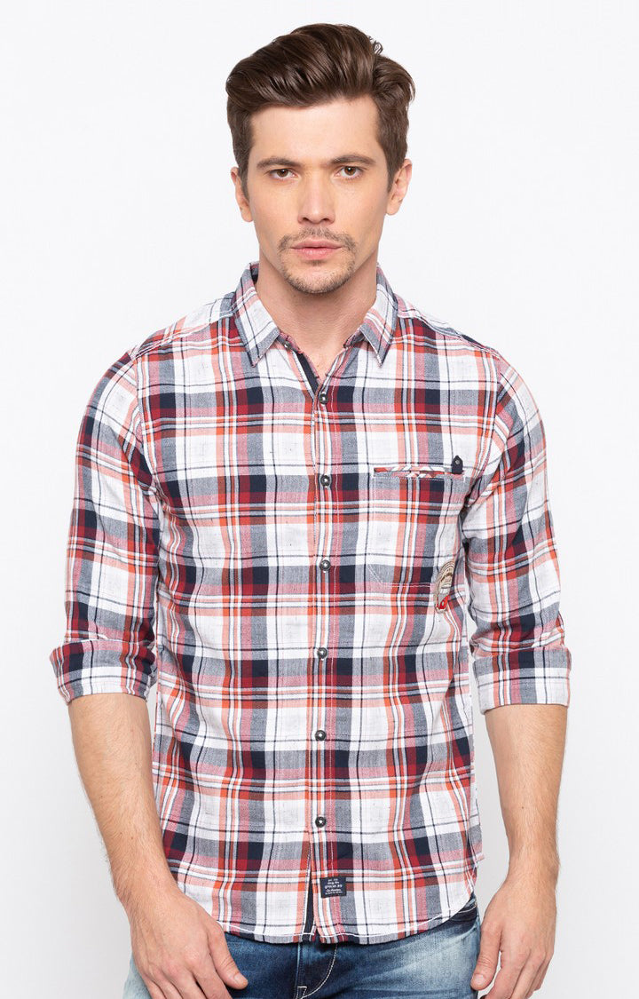 Spykar Men'S White Cotton Checked Casual Shirts