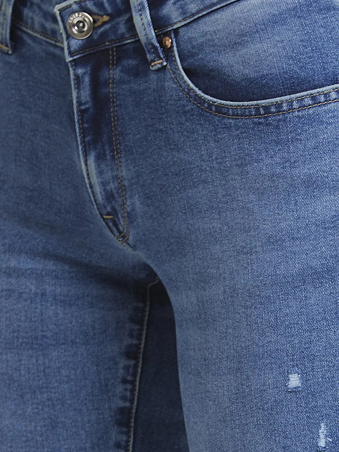 Spykar Women Light Blue Lycra Bootcut Fit Ankle Length Mild DIstressed Jeans -(Elissa-Low)