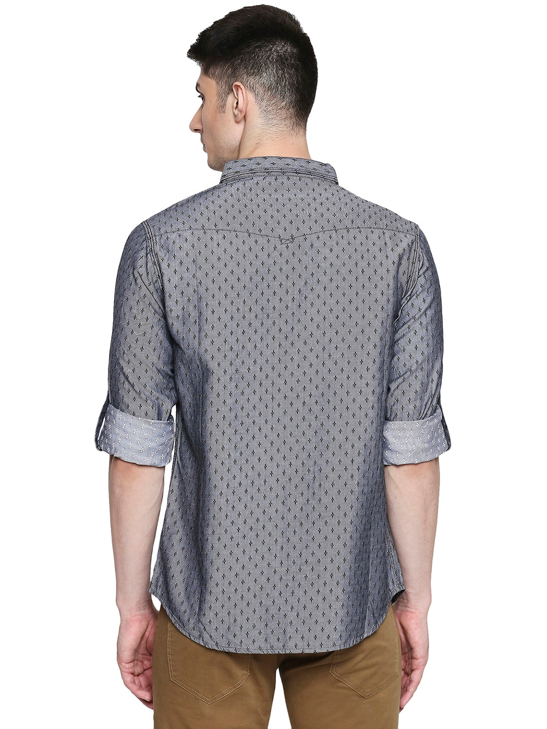 Spykar Men Grey Cotton Slim Fit Shirt