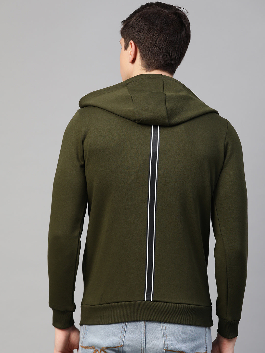 Olive Cotton Solid Hooded Sweatshirts- Underjeans By Spykar