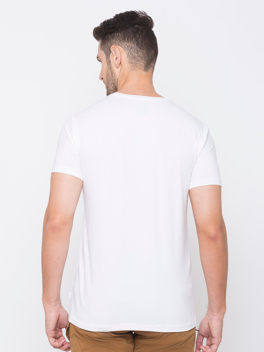 Spykar Men White Cotton Slim Fit Round Neck T-Shirt