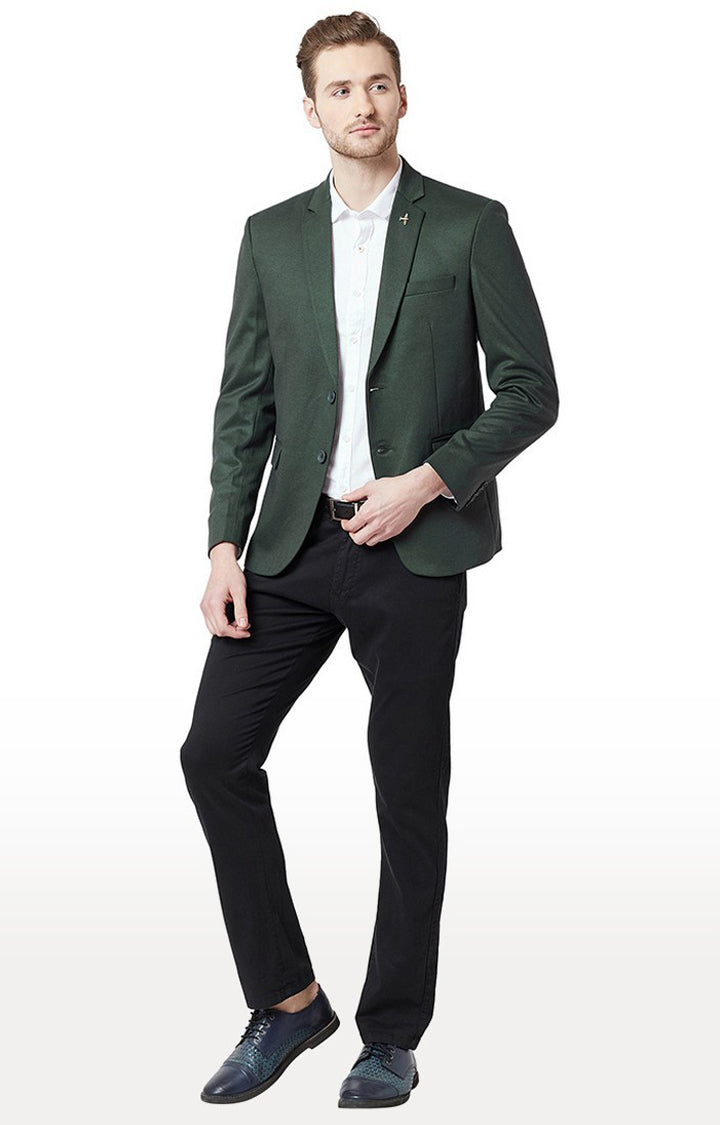 Spykar Green Cotton Regular Fit Blazer For Men