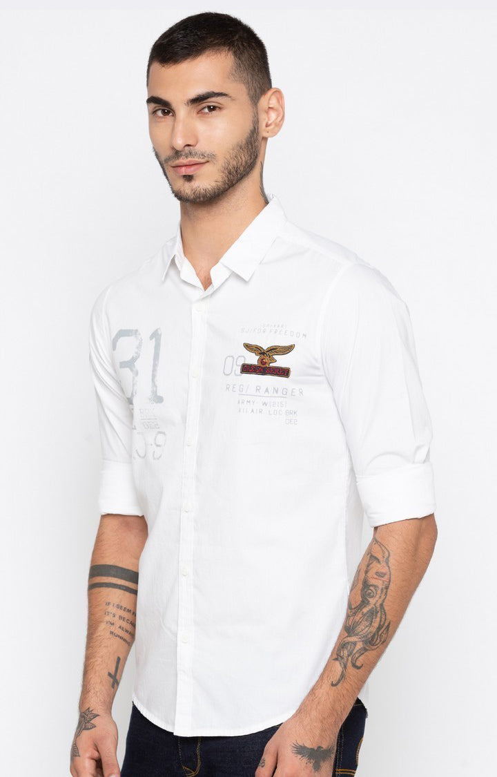 Spykar Men'S White Cotton Printed Casual Shirts