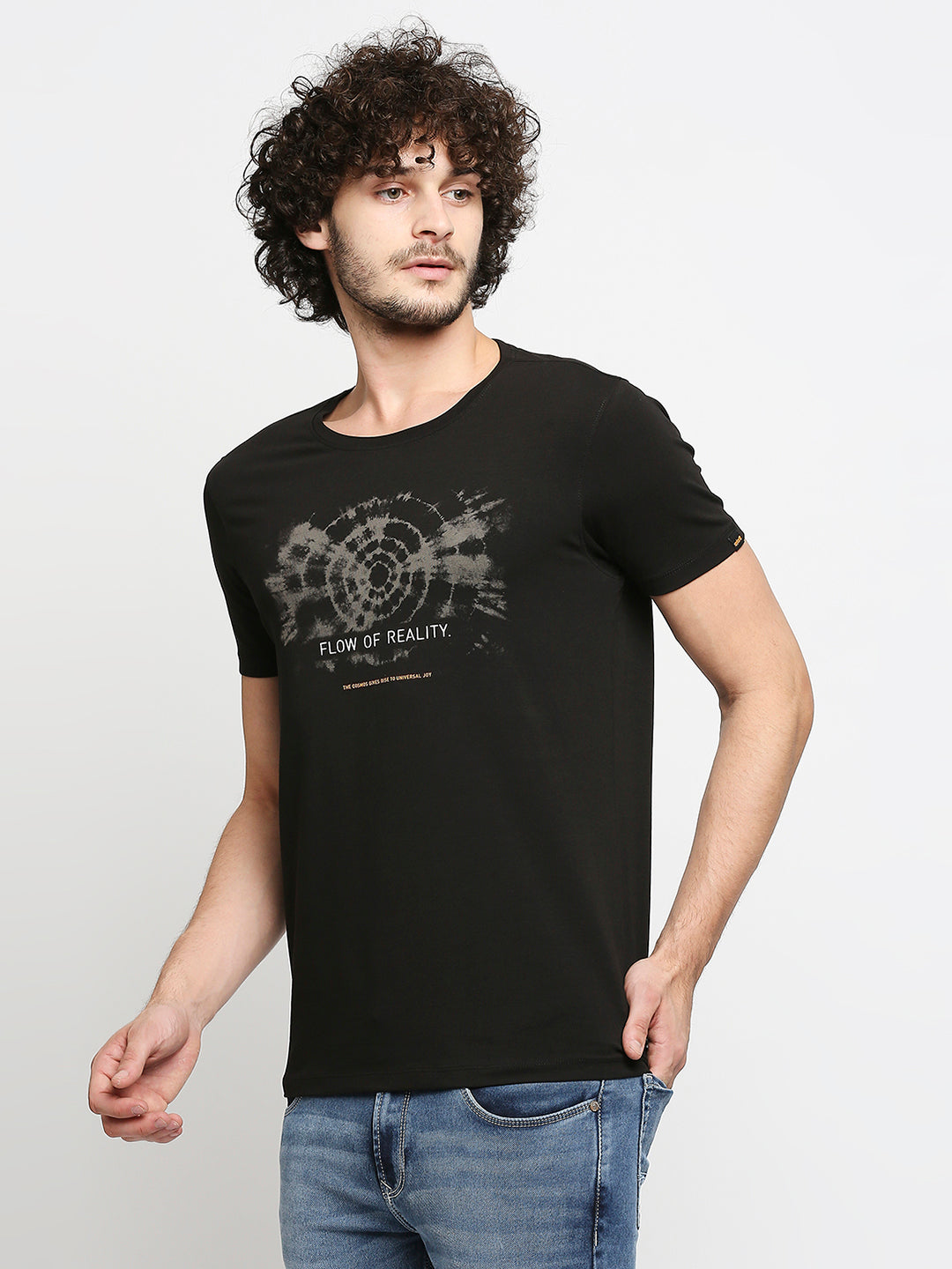 Spykar Men Black Cotton Slim Fit V-Neck T-Shirt