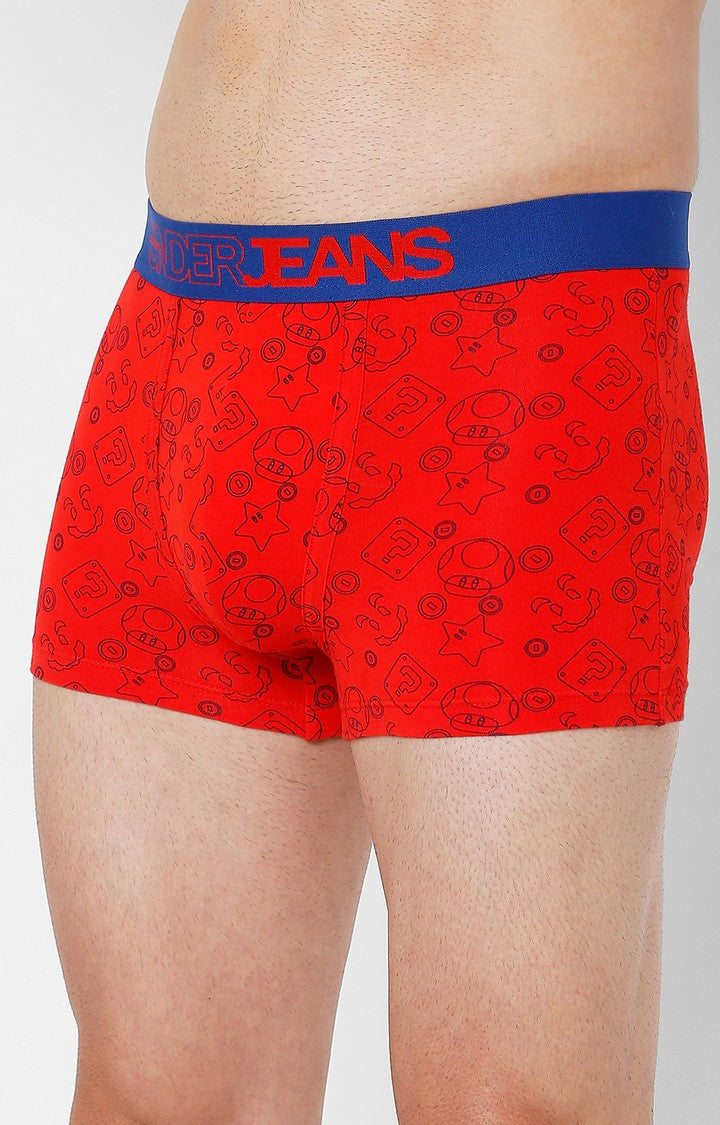 Underjeans By Spykar Men Premium Red Cotton Blend Printed Trunk