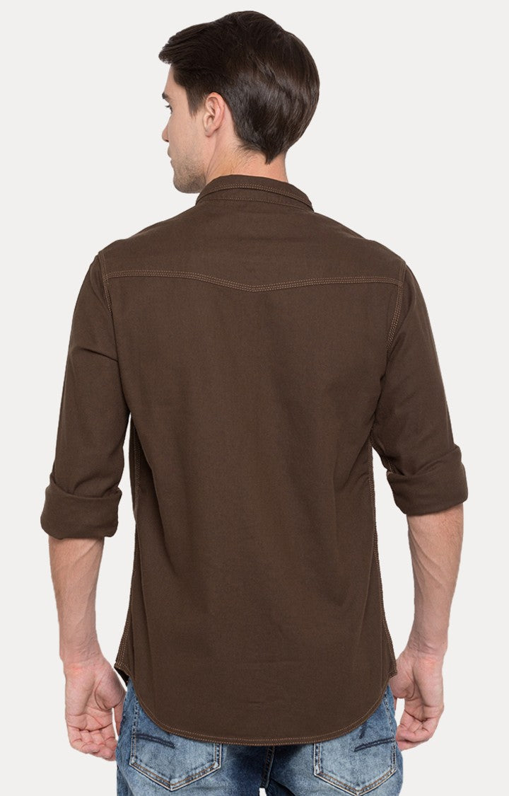 Spykar Men'S Brown Cotton Solid Casual Shirts