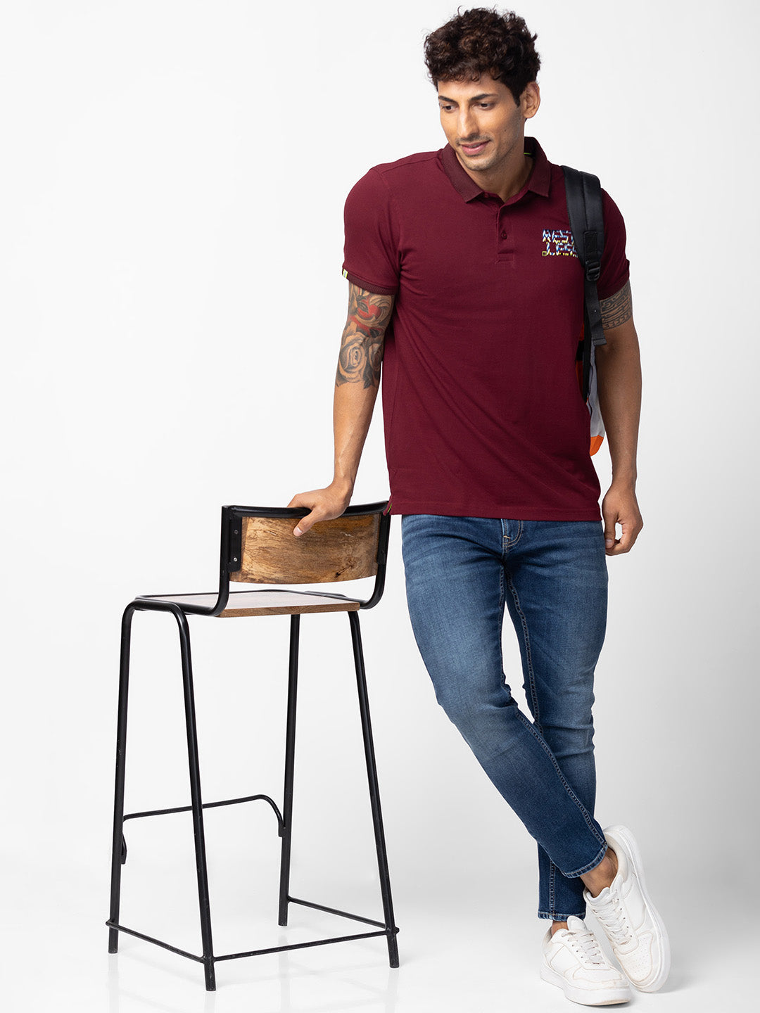 Spykar Men Wine Cotton Regular Fit Half Sleeve Plain Polo T-Shirt