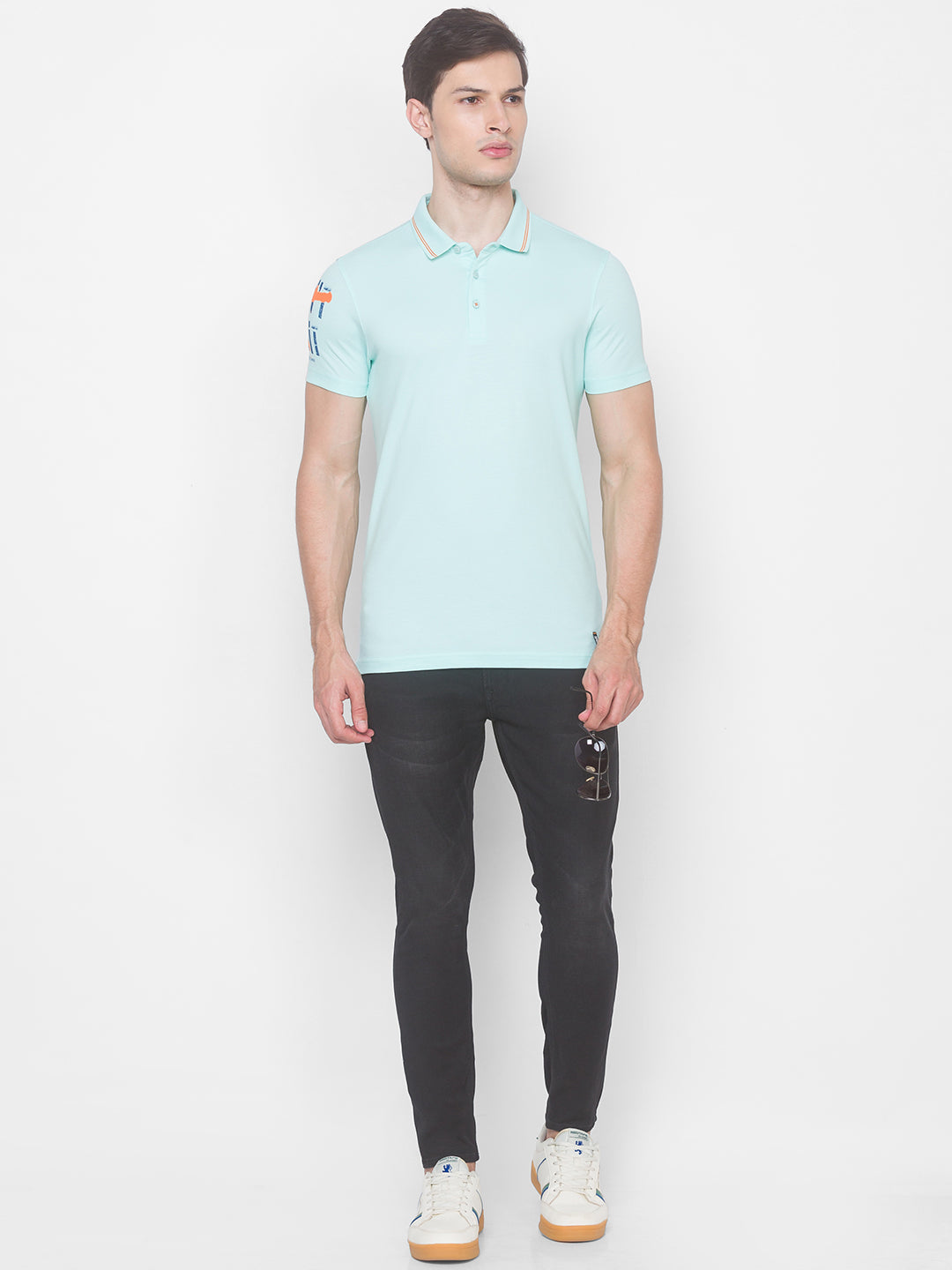 Spykar Men Blue Cotton Slim Fit Polo T-Shirt