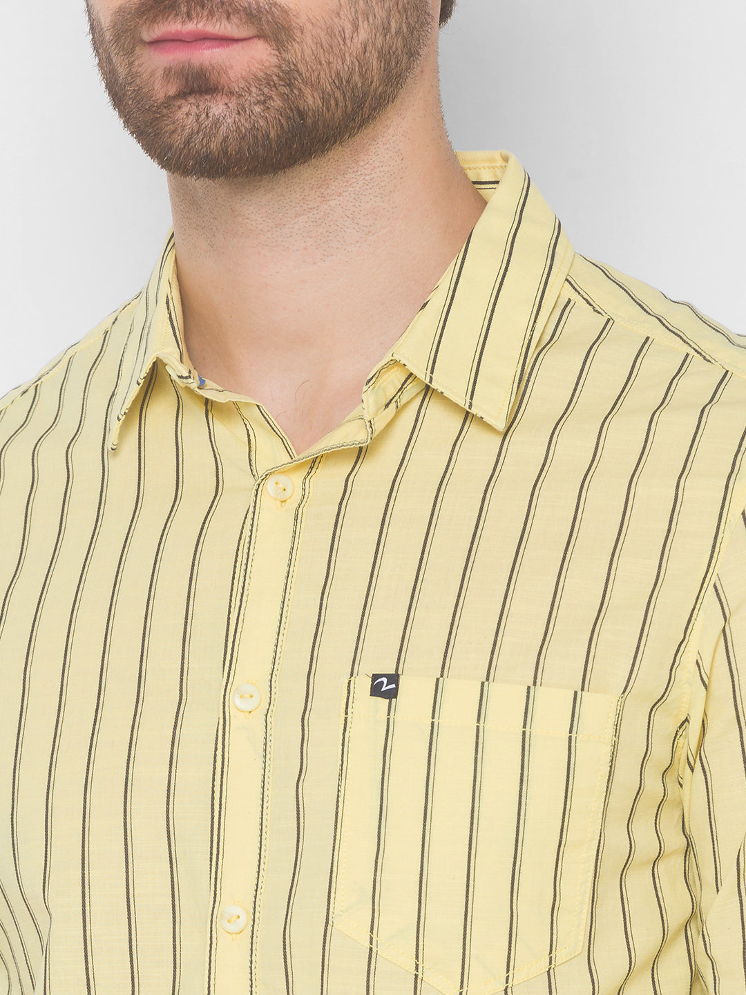 Spykar Men Butter Yellow Cotton Slim Fit Shirt