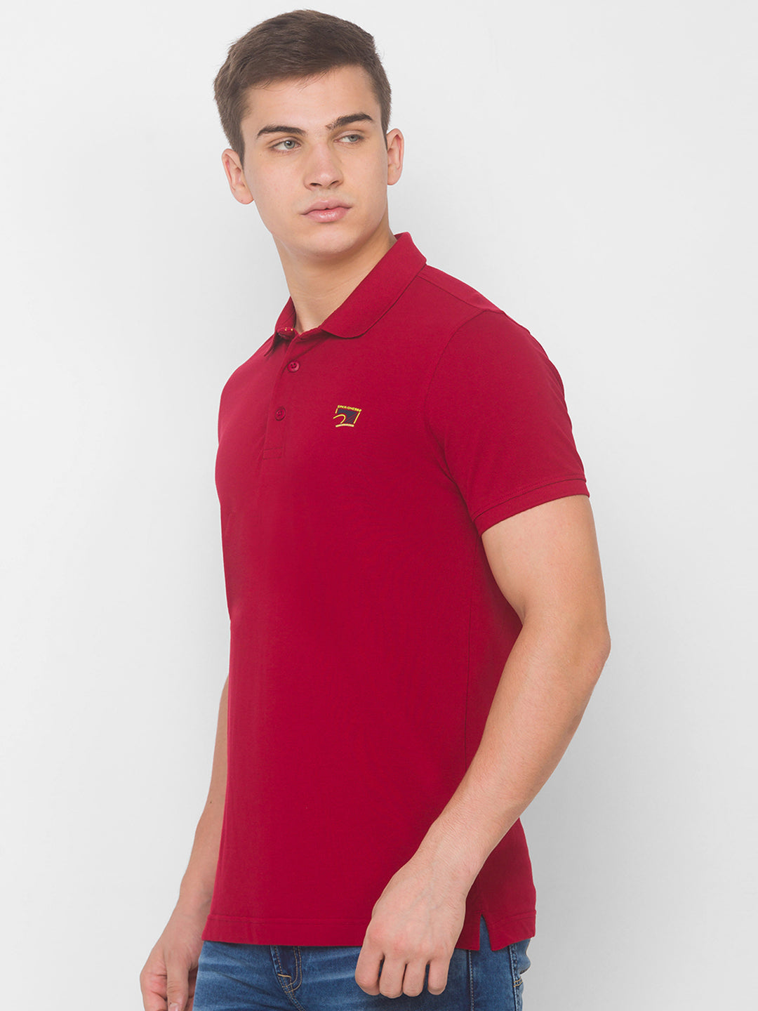 Spykar Men Red Cotton Slim Fit Polo T-Shirt