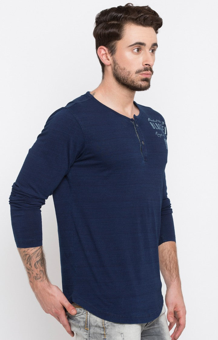 Spykar Blue Solid Slim Fit Men T-Shirts