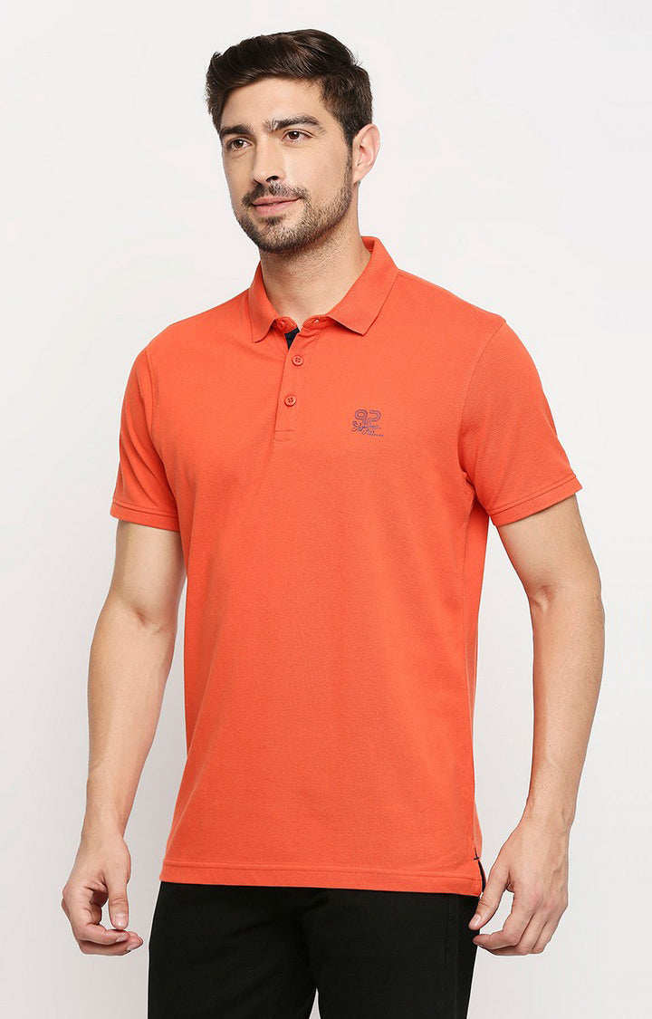 Spykar Men Orange Cotton Regular Polo T-Shirt