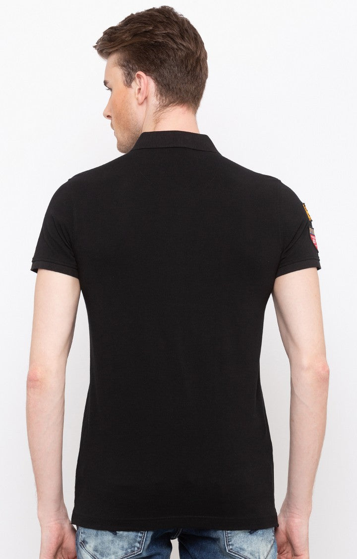 Spykar Black Solid Slim Fit Polo T-Shirt