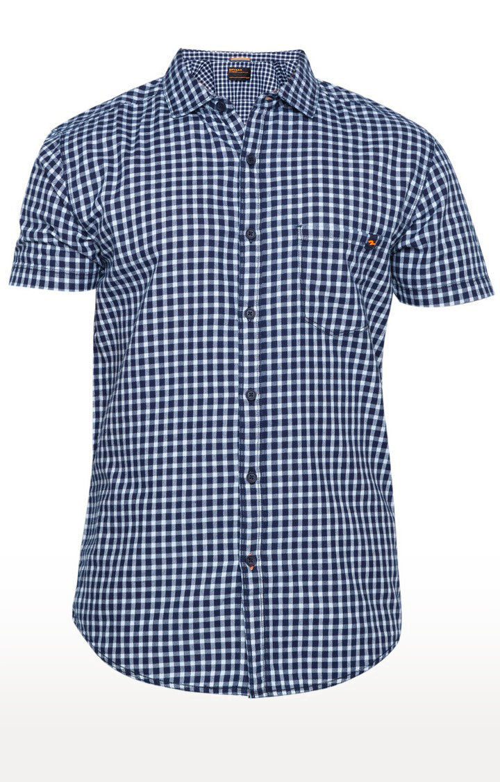 Spykar Men'S Blue Cotton Checked Casual Shirts