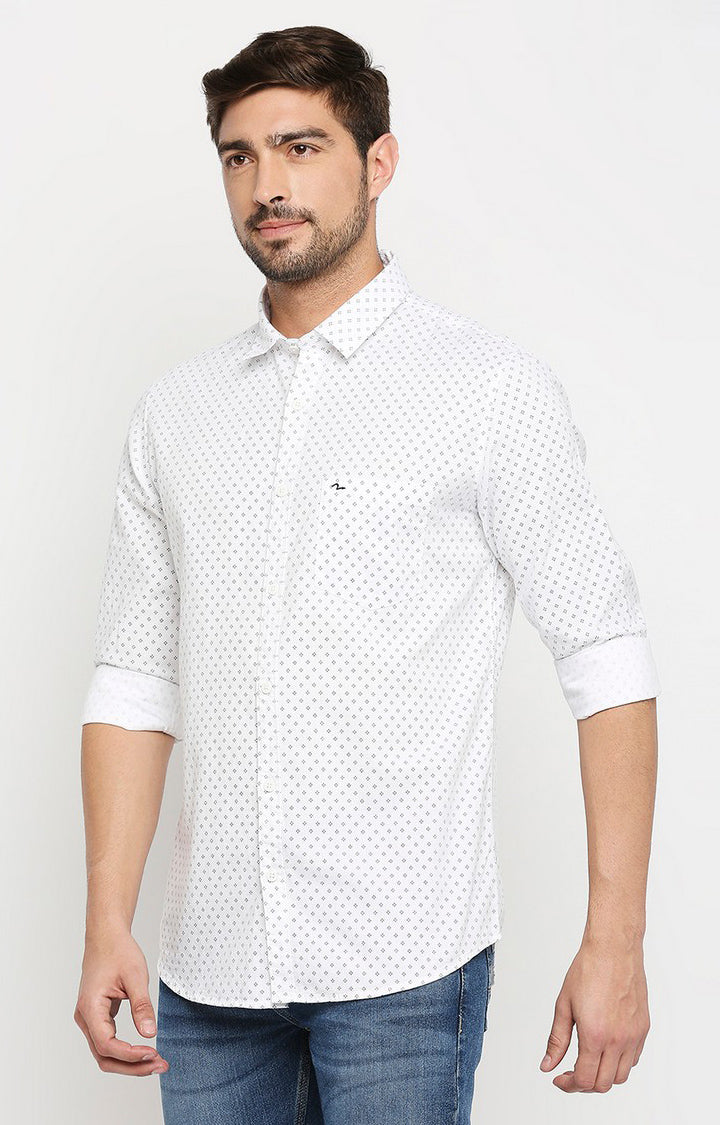 Spykar Men White Cotton Regular Fit Full Sleeve Casual Shirt