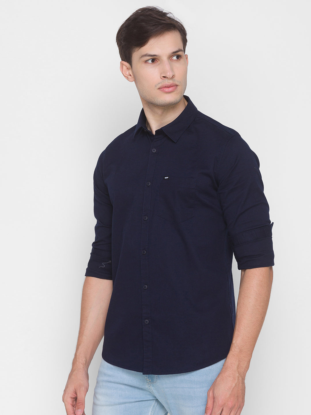 Spykar Slim Fit Blue Cotton Men Shirt