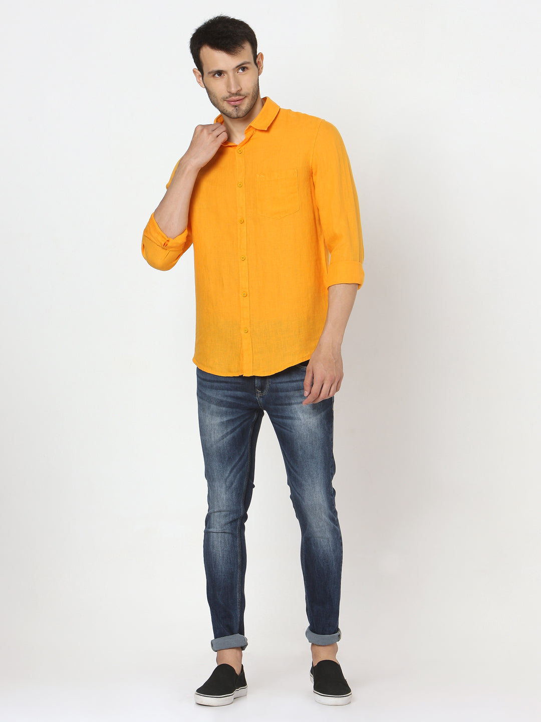 Spykar Slim Fit Men Yellow Cotton Casual Shirts