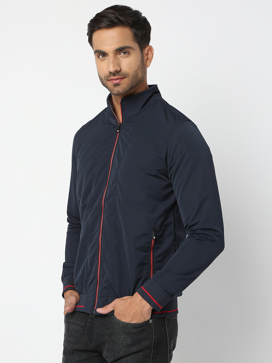 Spykar Men Navy Blue Nylon Regular Fit Jacket