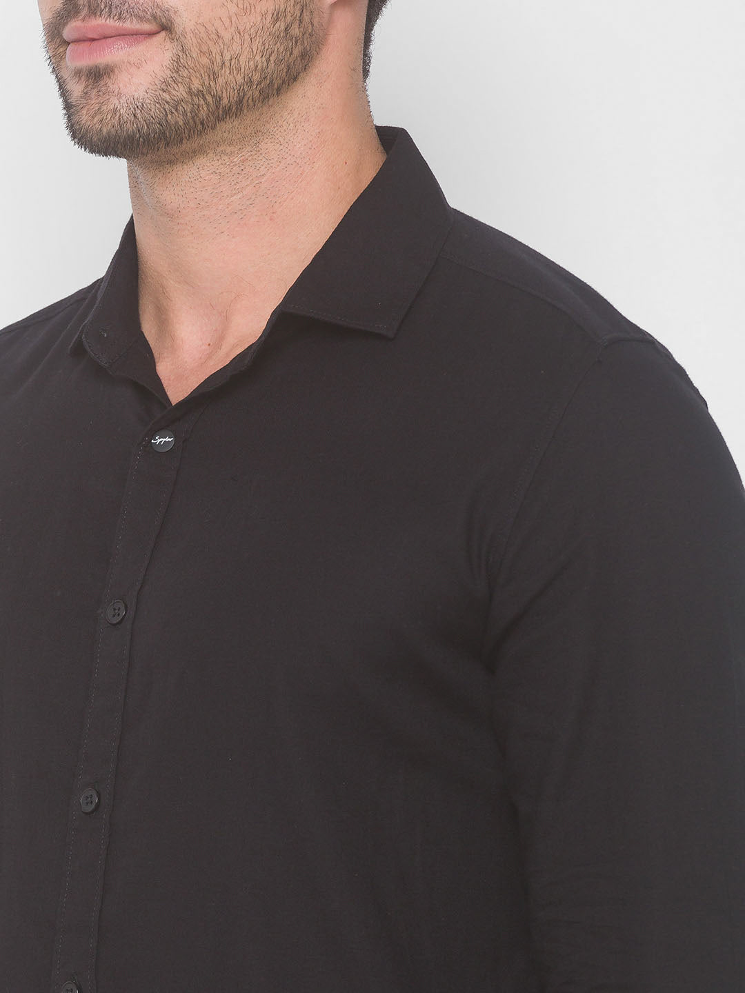 Spykar Men Black Cotton Slim Fit Shirt