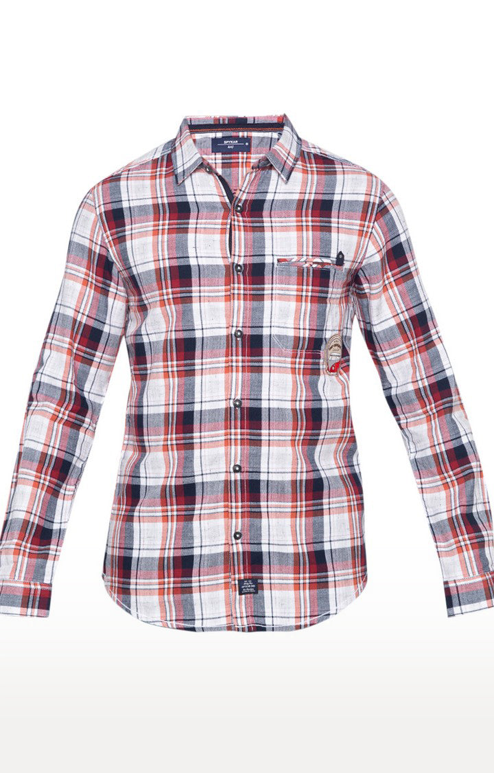 Spykar Men'S White Cotton Checked Casual Shirts