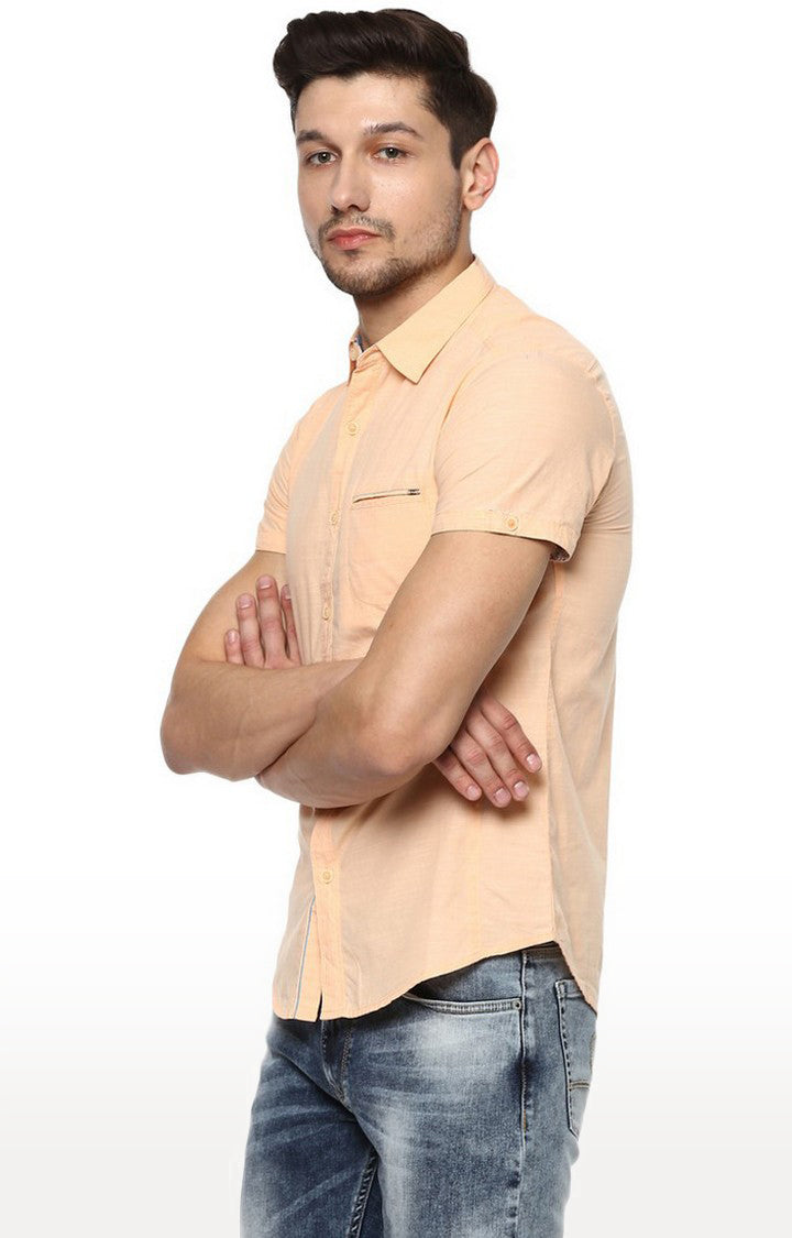 Spykar Men'S Orange Cotton Solid Casual Shirts