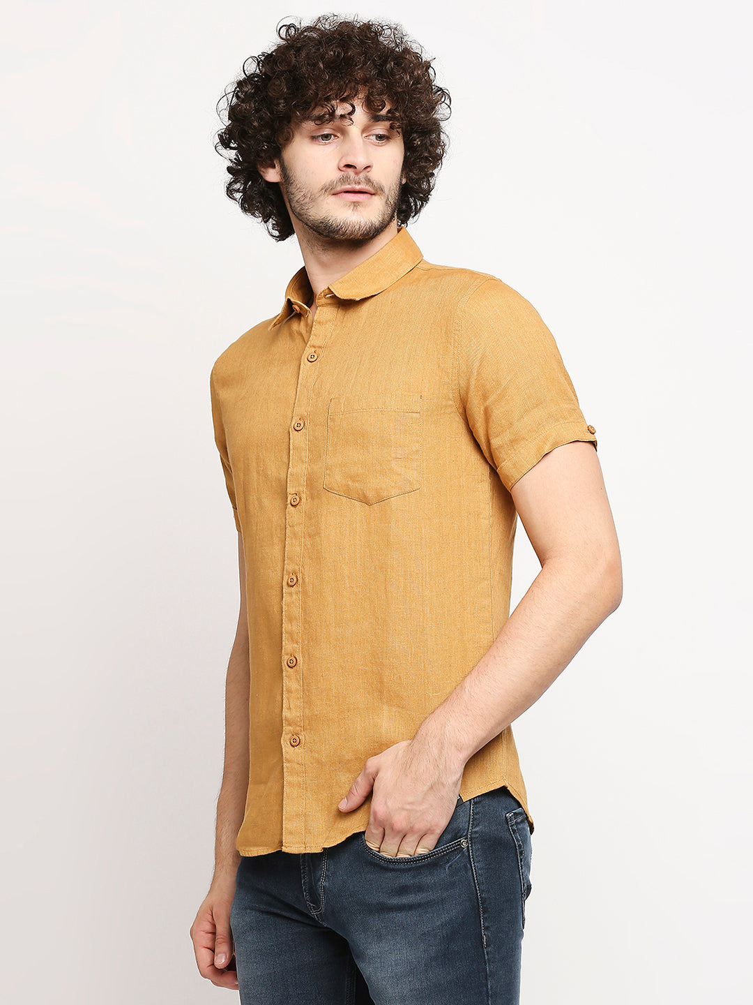 Spykar Men Khaki Cotton Shirts (Slim)