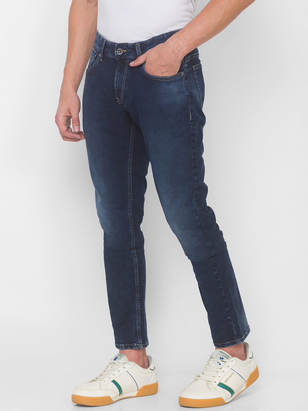 Spykar Men Blue Cotton Slim Fit Tapered Length Jeans (Kano)