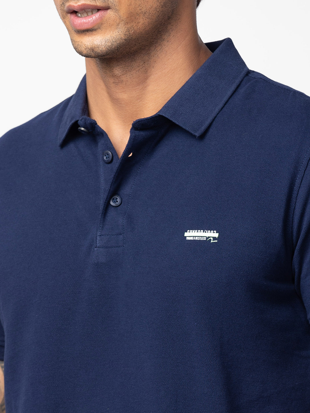 Spykar Men Navy Blue Cotton Regular Fit Half Sleeve Plain Polo T-Shirt