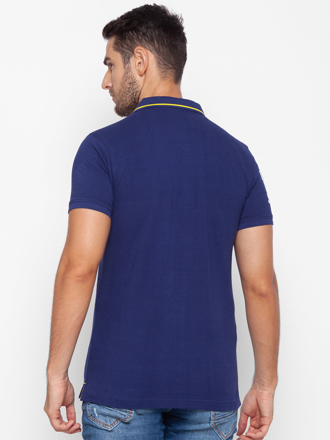 Spykar Men Blue Cotton Slim Fit Polo T-Shirt