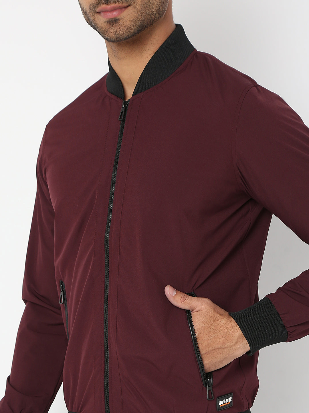 Spykar Men Wine Nylon Regular Fit Jacket