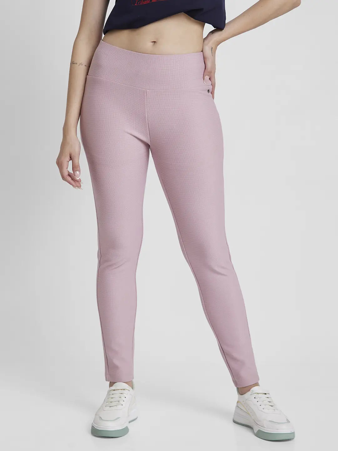Spykar Women Powder Pink Blended Skinny Fit Ankle Length Trackpant