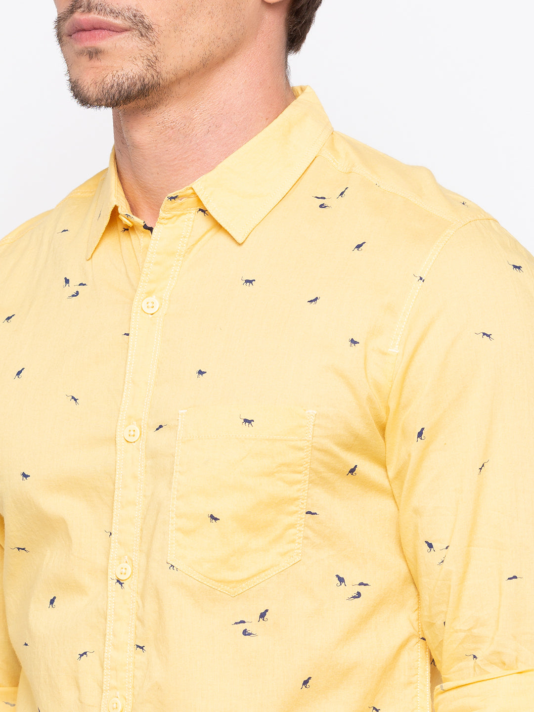 Spykar Men Yellow Printed Slim Fit Casual Shirt