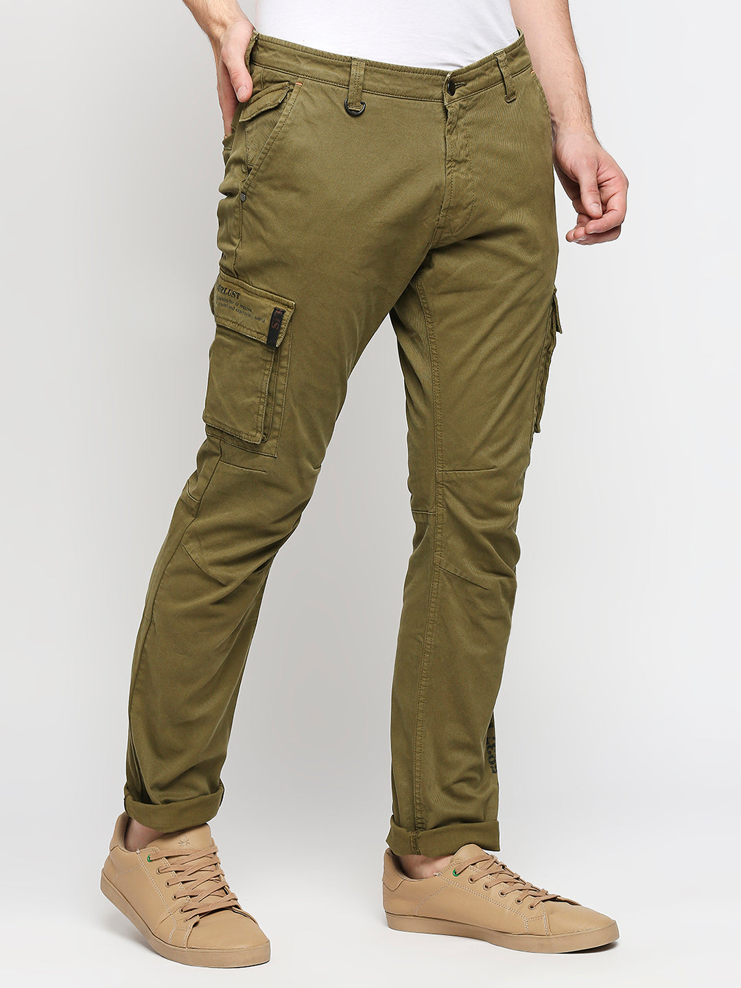 Spykar Men Military Green Solid Slim Mid-Rise Trousers