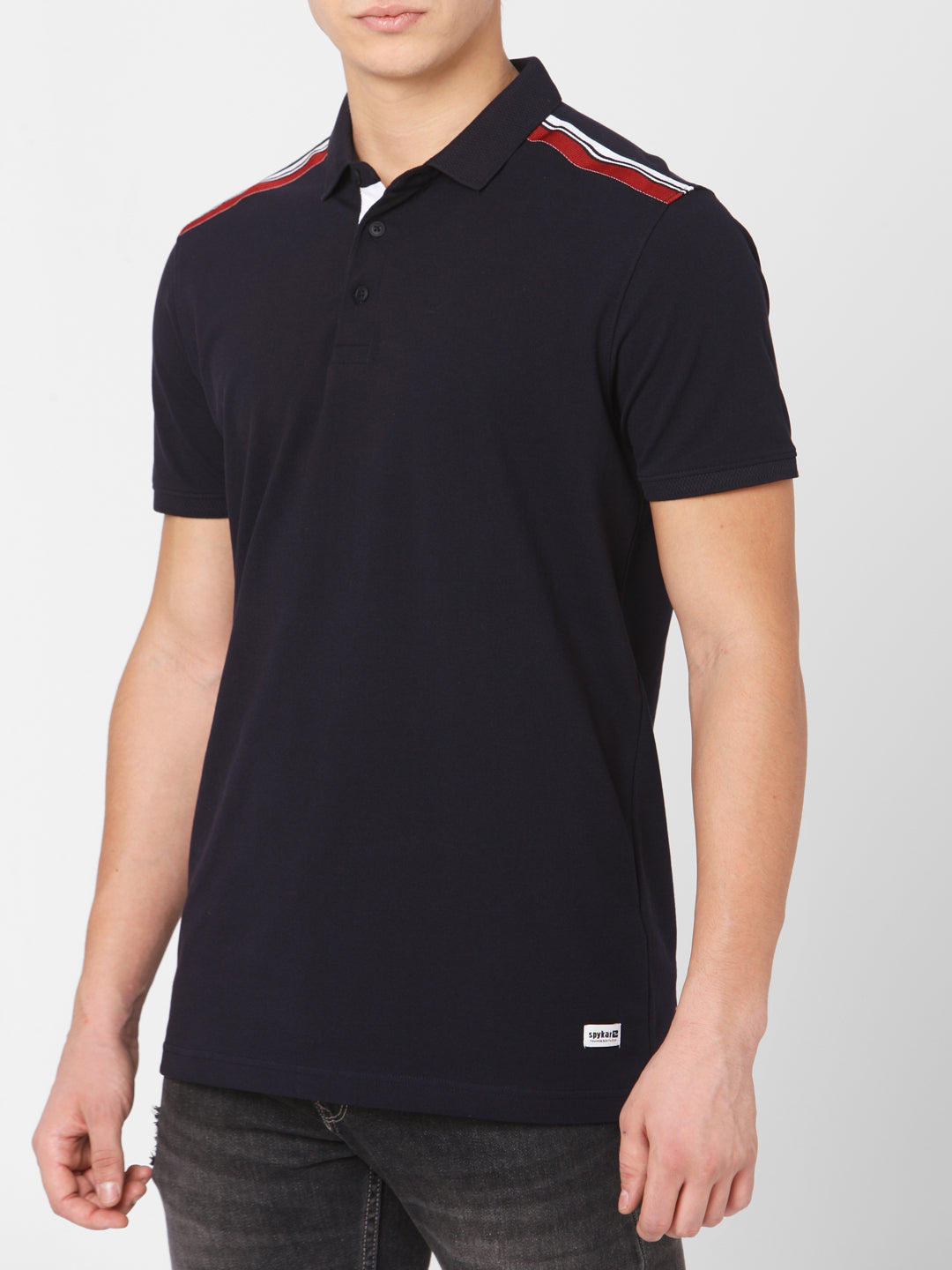 Spykar Men Blue Cotton Slim Fit Polo T-Shirt