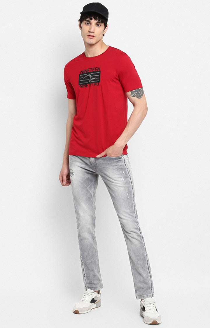 Spykar Red Printed Slim Fit Men T-Shirts